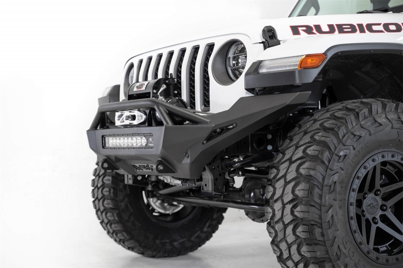 Jeep Gladiator JT Bumper - Front - Addictive Desert Designs - Stealth Fighter Full Length with Winch Mount & Top Hoop - Hammer Black Powder Coat - `20-`27